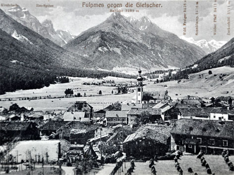 Blick auf Fulpmes um 1915 mit wenig Besiedelung