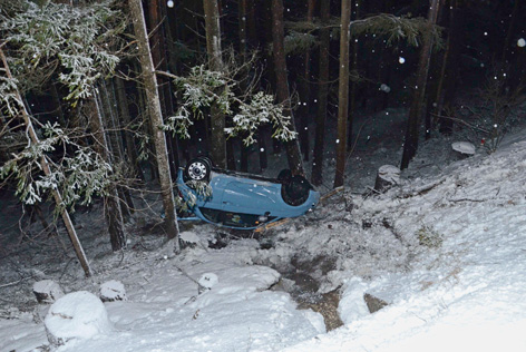 Abgestürztes Auto im Wald
