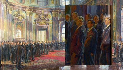Ludwig Steiner hervorgehoben am Gemälde des Staatsvertrags