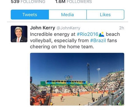 US-Außenminister John Kerry twittert über Rio