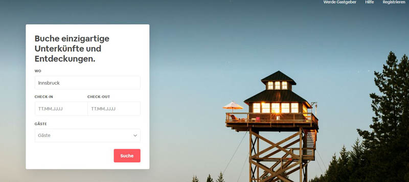 Screenshot Website airbnb